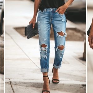 Distressed boyfriend jeans